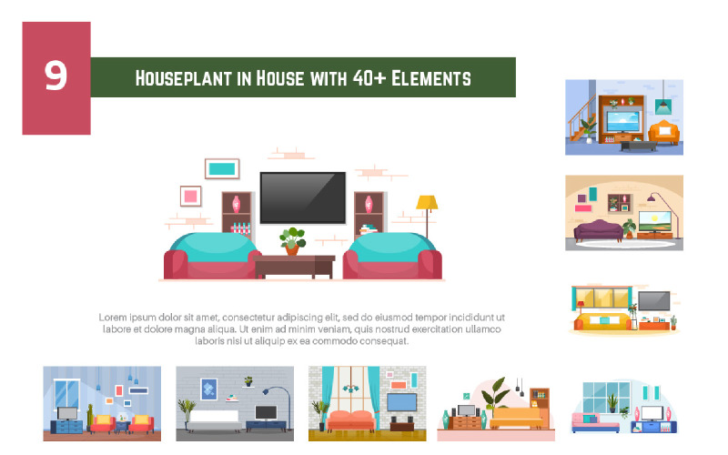 9 Roślina doniczkowa w domu z ponad 40 elementami - ilustracja