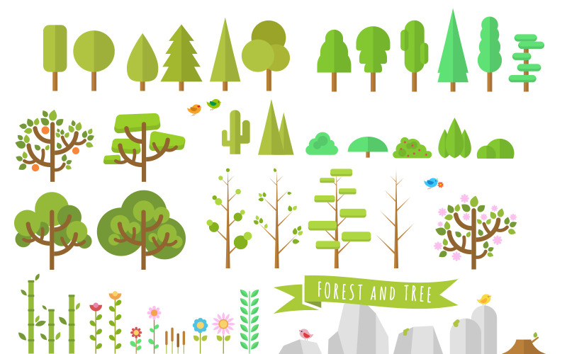Floresta e ilustração de árvores - imagem vetorial