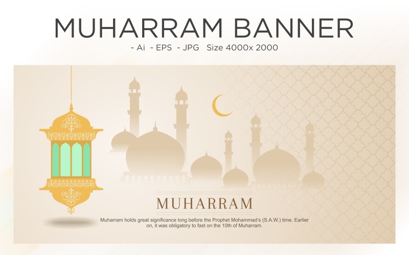 Muzułmański Islamski Nowy Rok Festiwal Banner Meczet i latarnie - ilustracja