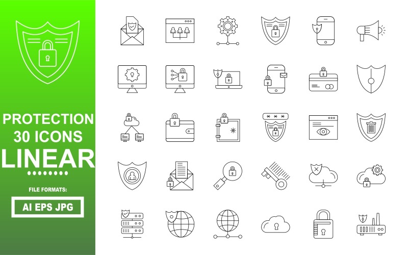 30 Bescherming Lineair Icon Pack