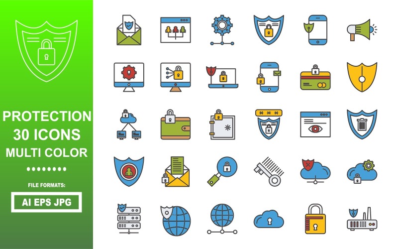 30 bescherming Multi Color Icon Pack