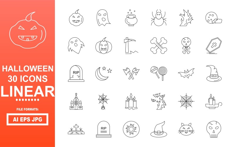 30 Halloween Lineární Icon Pack