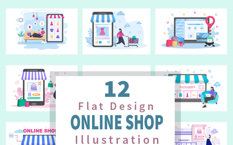 12 Online Alışveriş Düz Tasarım - İllüstrasyon
