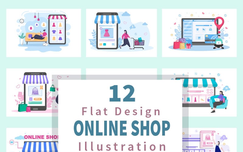 12 Shopping en ligne Design plat - Illustration
