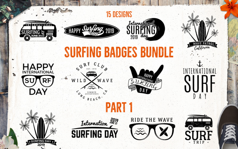 Emblemas de silhueta de pacote SVG de surf - imagens vetoriais