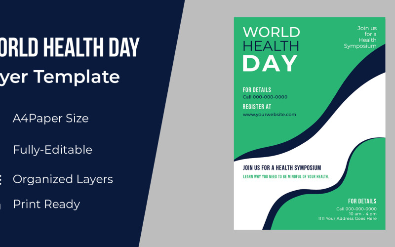 Folheto do Dia Mundial da Saúde com Design Moderno Identidade Corporativa