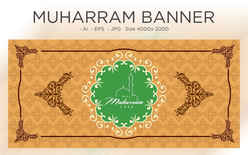 Cúpula de las mezquitas de Muharram y banner de patrón islámico - Ilustración
