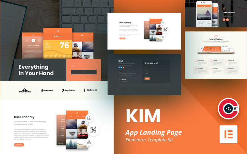 Kim - Plantilla del kit de Elementor de la página de destino de la aplicación