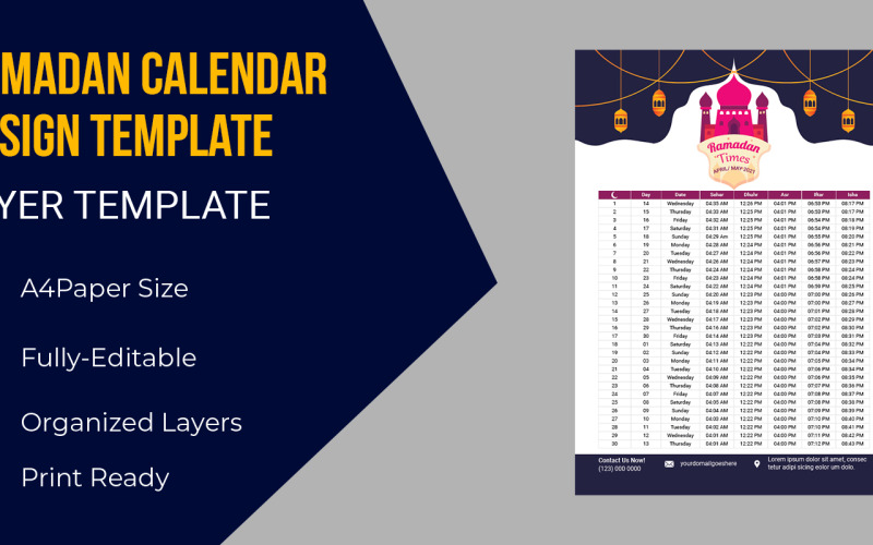 Calendrier Imsakia Ramadan 2021 pour les heures de prière - Modèle d'identité d'entreprise