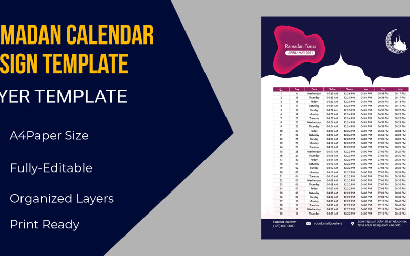Calendrier du Ramadan pour les heures de prière pendant le Ramadan - Modèle d'identité d'entreprise