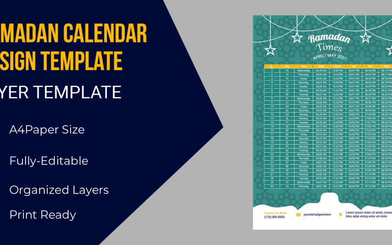 Calendrier du Ramadan pour les heures de prière au Ramadan Modèle d'identité d'entreprise