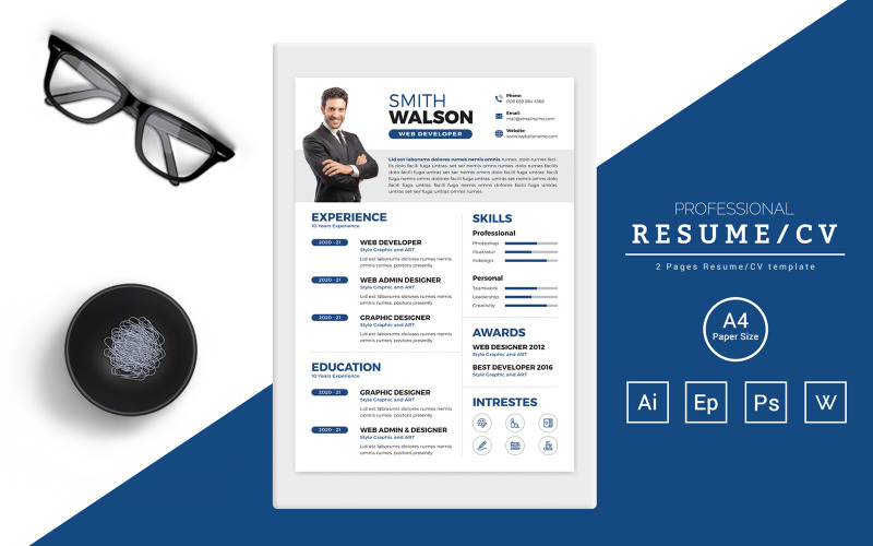 Smith Walson - CV design pro webové vývojáře tisknutelné šablony životopisů