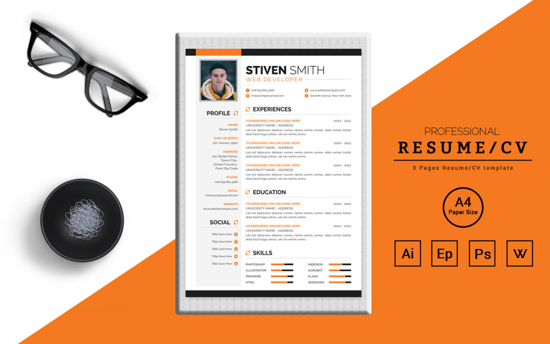 Stiven Smith - CV design pro webové vývojáře tisknutelné šablony životopisů