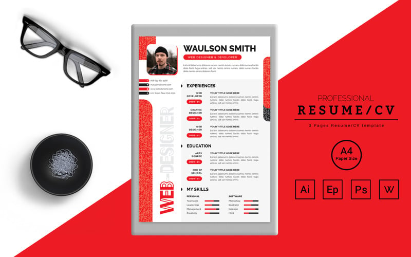 Waulson Smith - Diseño de CV para un diseñador web Plantillas de CV imprimibles