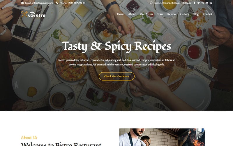 Bistro - Šablona vstupní stránky reagující na jídlo a restauraci