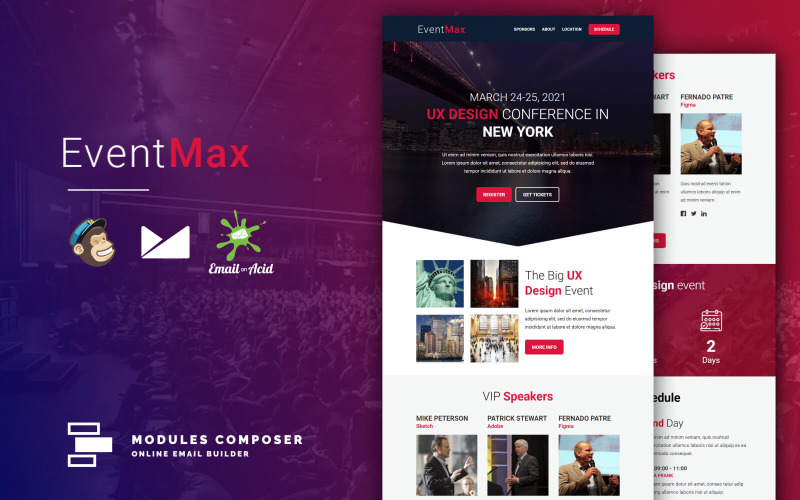 EventMax - Responsiv e-post för evenemang och konferenser med nyhetsbrevsmallen Online Builder