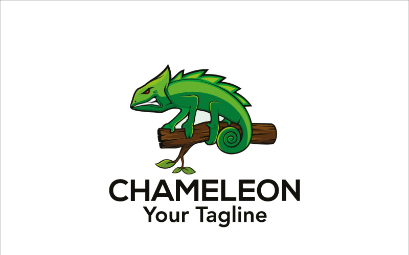 Green Color Angry Chameleon Logo Template