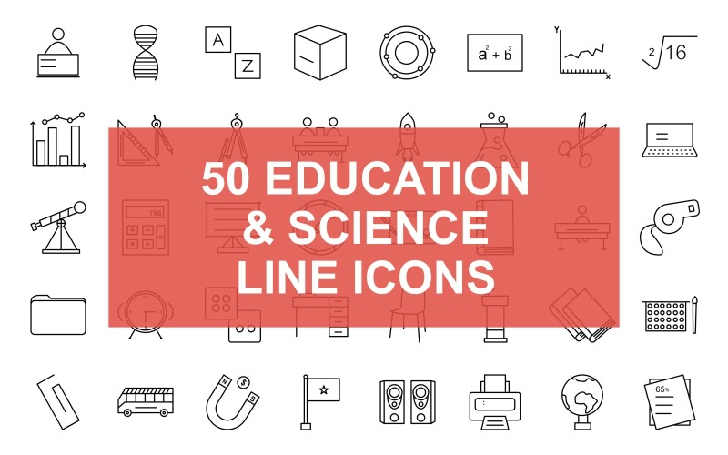 50 czarnych ikon linii edukacji i nauki