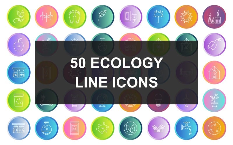 50 icônes rondes de dégradé de ligne d'écologie