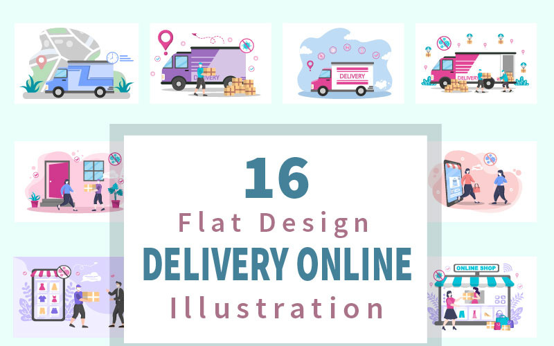 16 Online leverans platt - Illustration