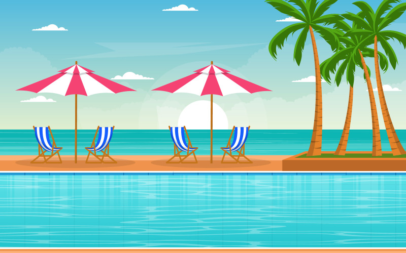 Piscina com vista externa - ilustração