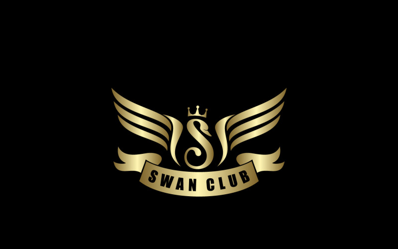 Golden Winged S-Shape Swan Logo Template