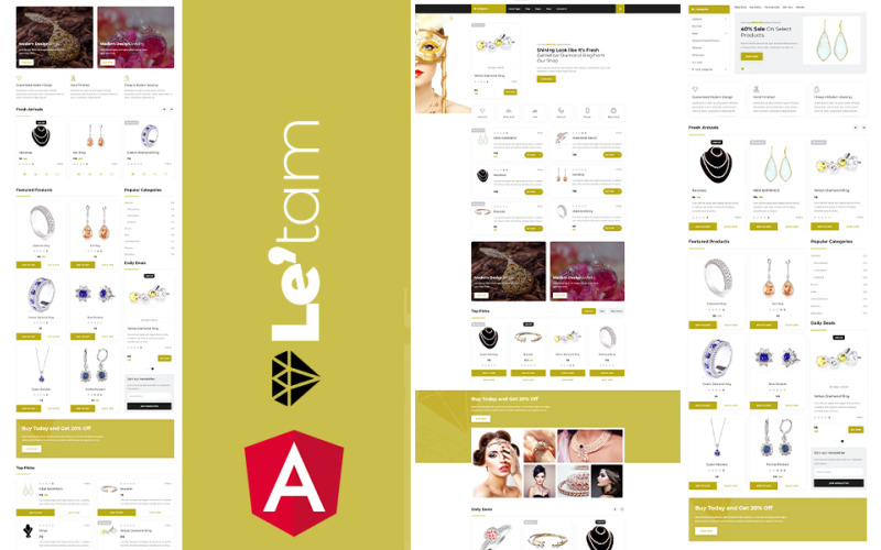Modello di sito Web JS angolare di Letam Gold and Jewelry shop