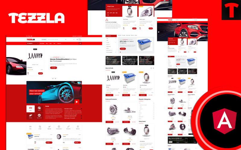 Tezzla | Modèle de site Web angulaire de magasin d'accessoires automobiles et automobiles