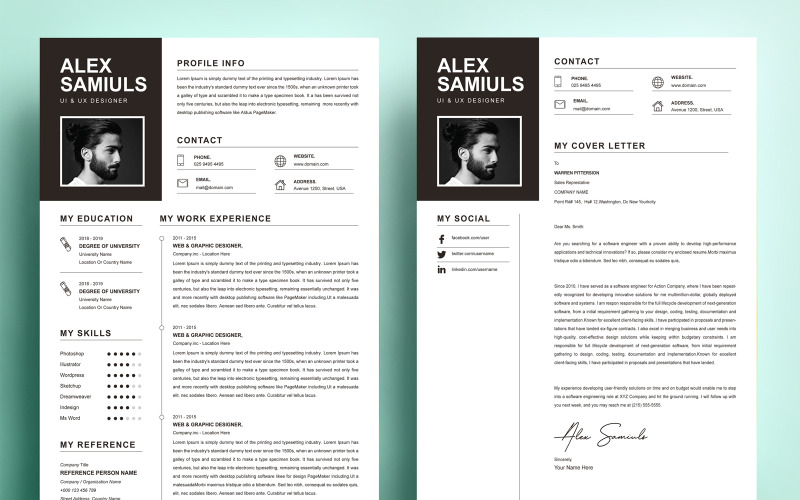 Alex Samiuls - modelo de currículo para impressão do UX / UI Designer