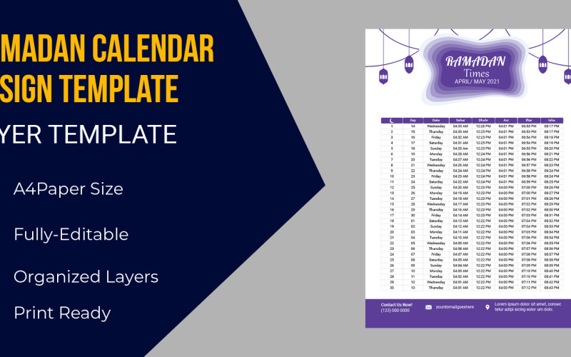 Calendario de Ramadán para los tiempos de oración 2021 Plantilla de identidad corporativa
