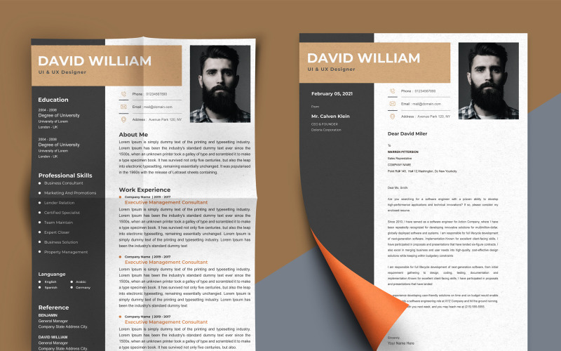 David William - UI & UX Designer Yazdırılabilir Özgeçmiş Şablonları