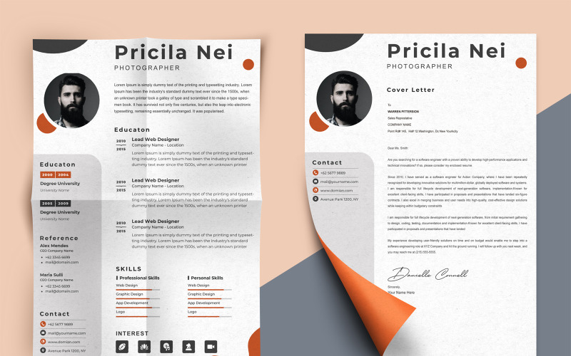Pricila Nei - profesjonalne szablony życiorysów do druku dla fotografów