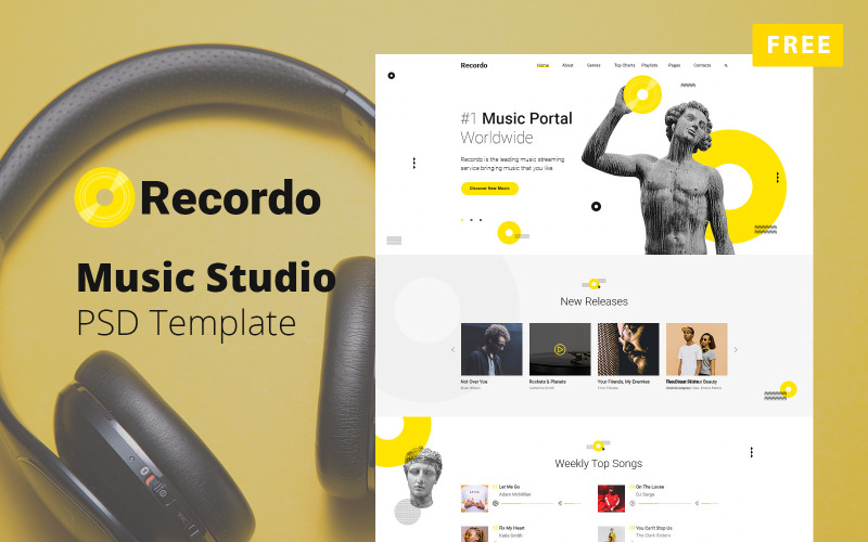 Recordo - Kostenlose Music Studio Design PSD-Vorlage
