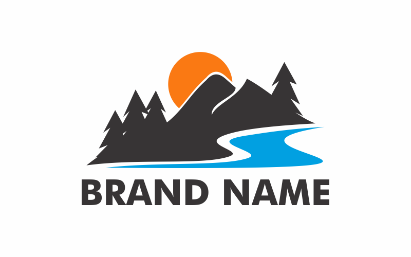 Plantilla de logotipo de montaña del lago