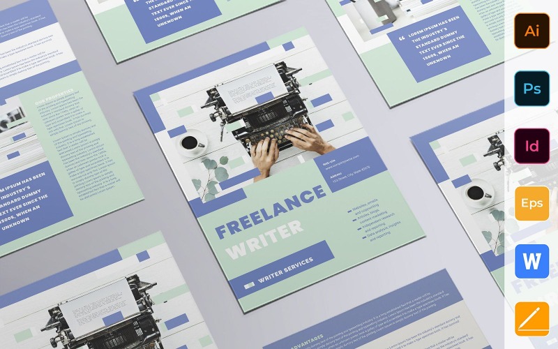 Modèle d'identité d'entreprise Creative Freelance Writer Flyer