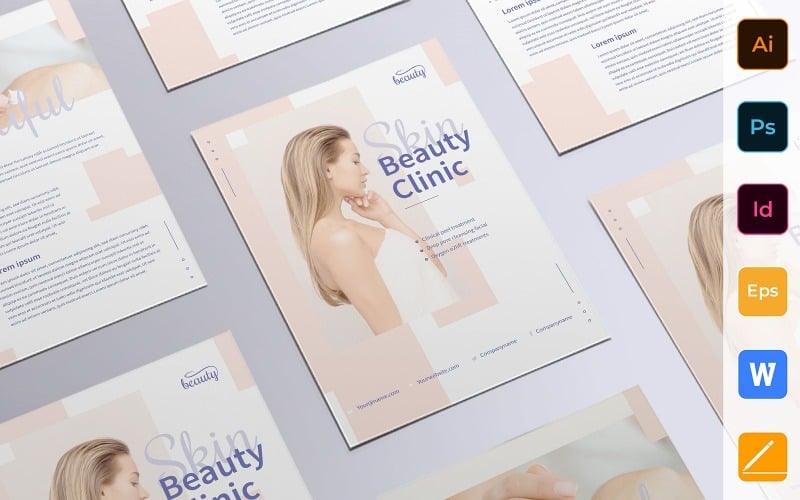 Professzionális Skin Beauty Clinic szórólap - Vállalati-azonosság sablon