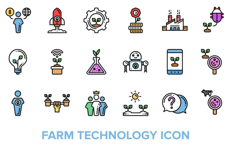 Modello di Iconset di tecnologia agricola