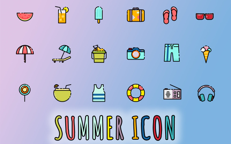 Plantilla de conjunto de iconos de verano