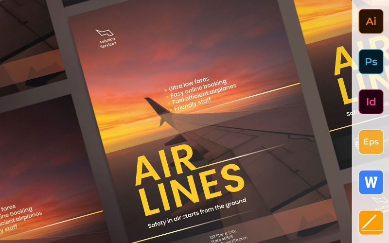 Modèle d'identité d'entreprise d'affiche d'aviation de compagnies aériennes polyvalentes