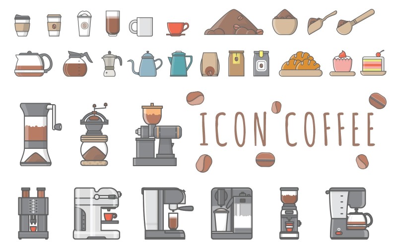 Plantilla de conjunto de iconos de café