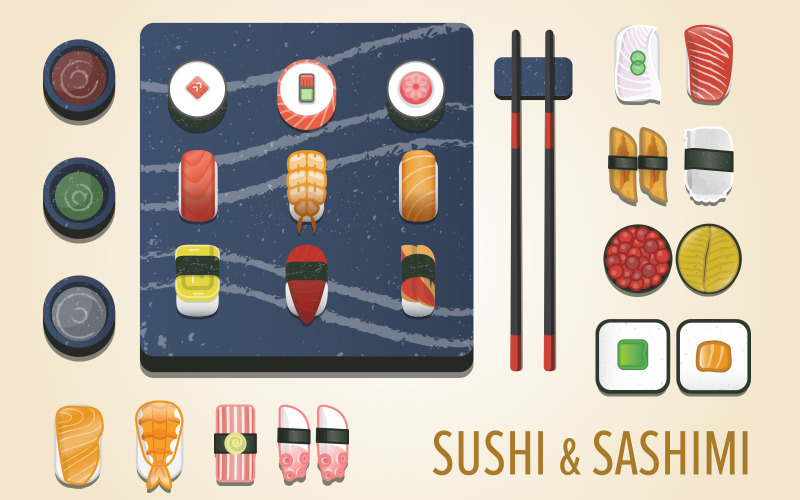 Sushi och Sashimi - vektorbilder
