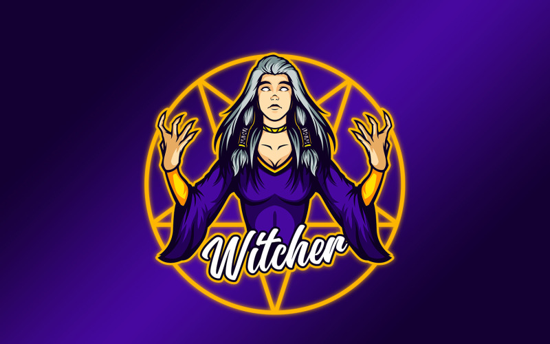 Modèle de logo de mascotte Anger of the Witch Lady 2