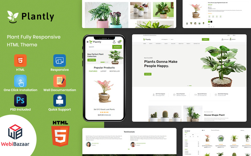 Modelo de site de comércio eletrônico em HTML5 Plantly - Plants And Nursery