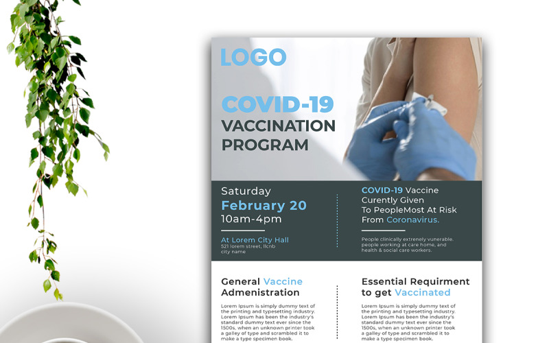 Корпоративный шаблон флаера программы вакцинации против Covid-19