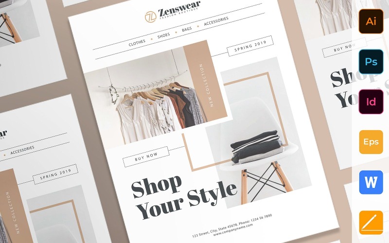 Modèle d'identité d'entreprise d'affiche de boutique polyvalente