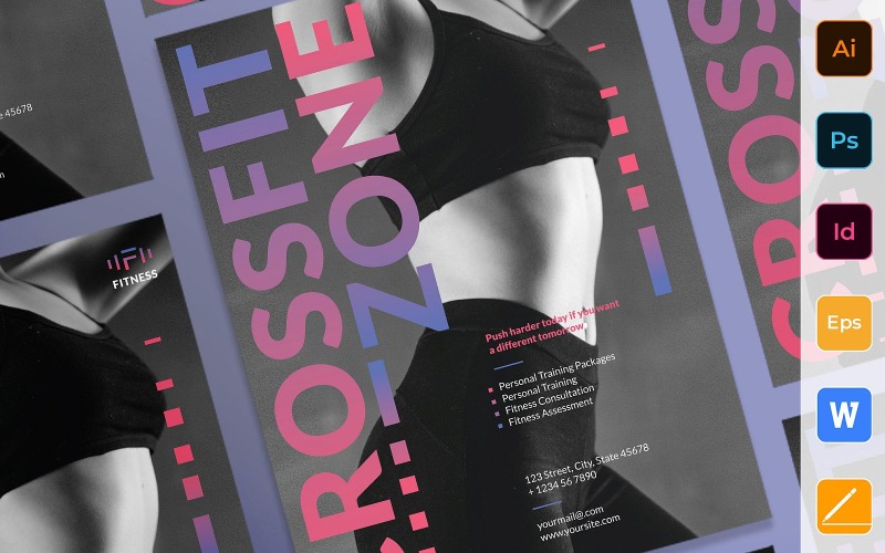 Professzionális fitneszstúdió poszter - Vállalati-azonosság sablon