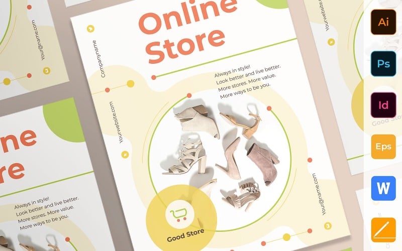 Használatra kész online áruház poszter arculati sablon