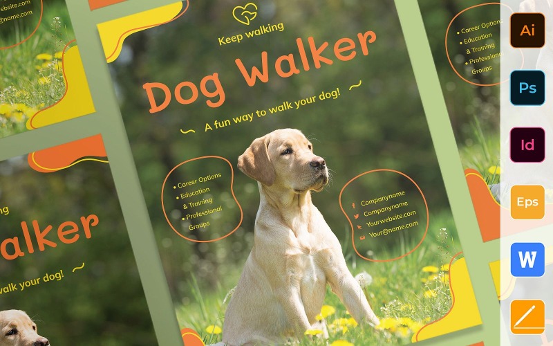 Kant-en-klare Dog Walker-poster bedrijfssjabloon