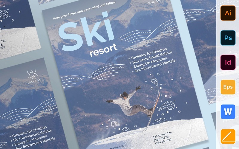 Multipurpose Ski Resort Poster Corporate Identity Template