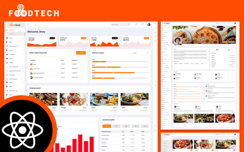 Foodtech Food Delivery & Restaurant Reagieren Sie auf das JS Admin Dashboard
